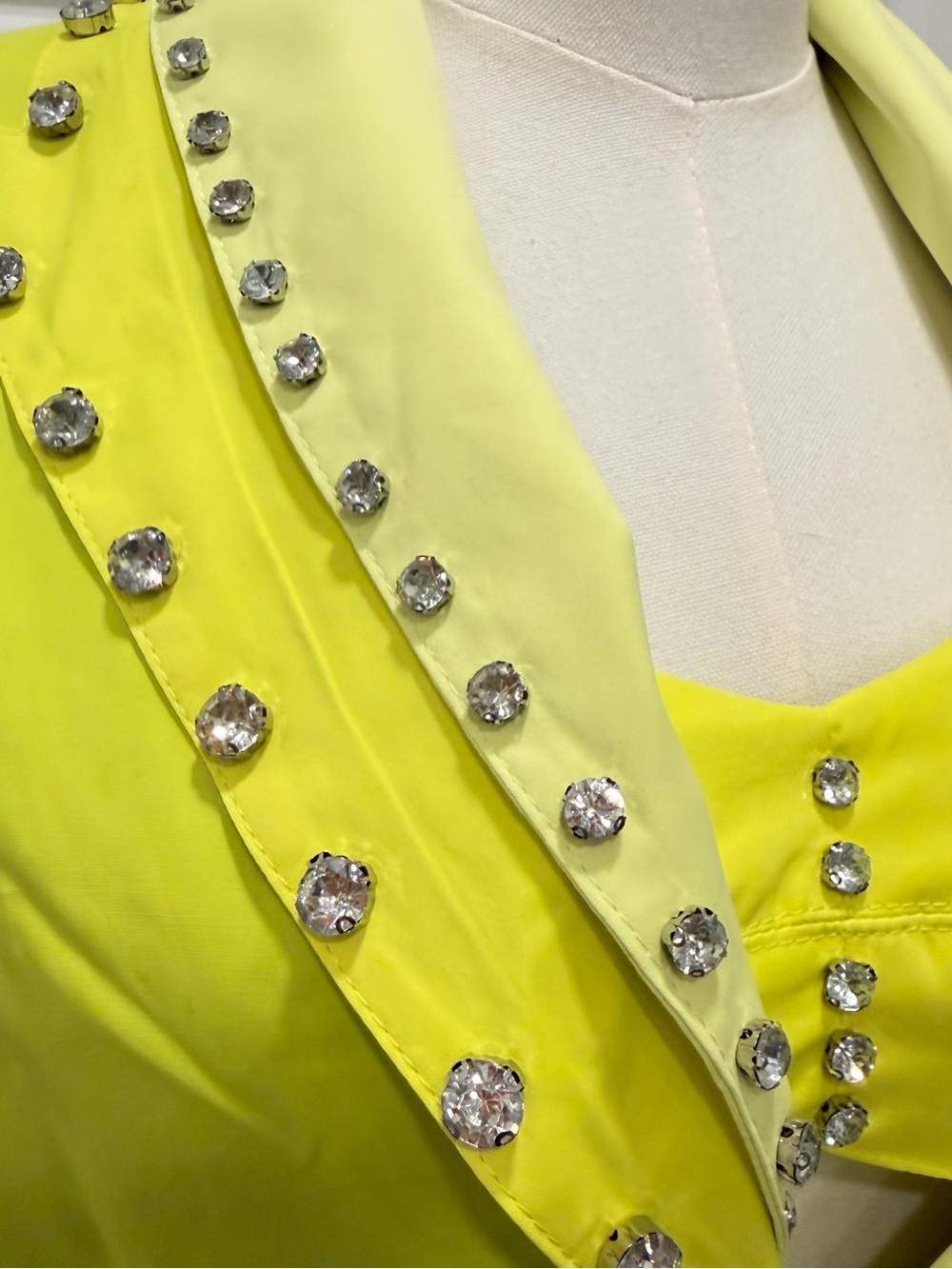 3PC Lime Yellow Rhinestone Embellished Blazer, Bralette & Mini Skirt Set NWT - Picture 9 of 12